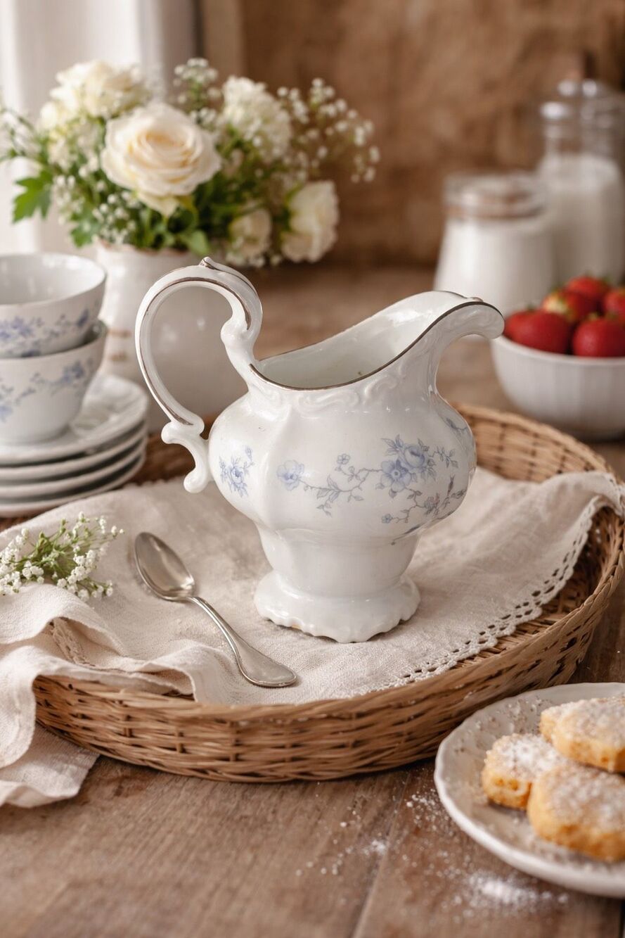 Johann Haviland Blue Garland Creamer Small Pitcher Bavaria Germany Silver Rim